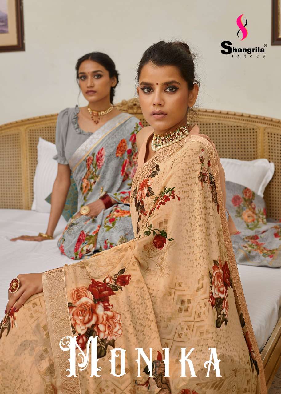 shangrila monika exclusive florals print with jacquard border saree collection buy online 