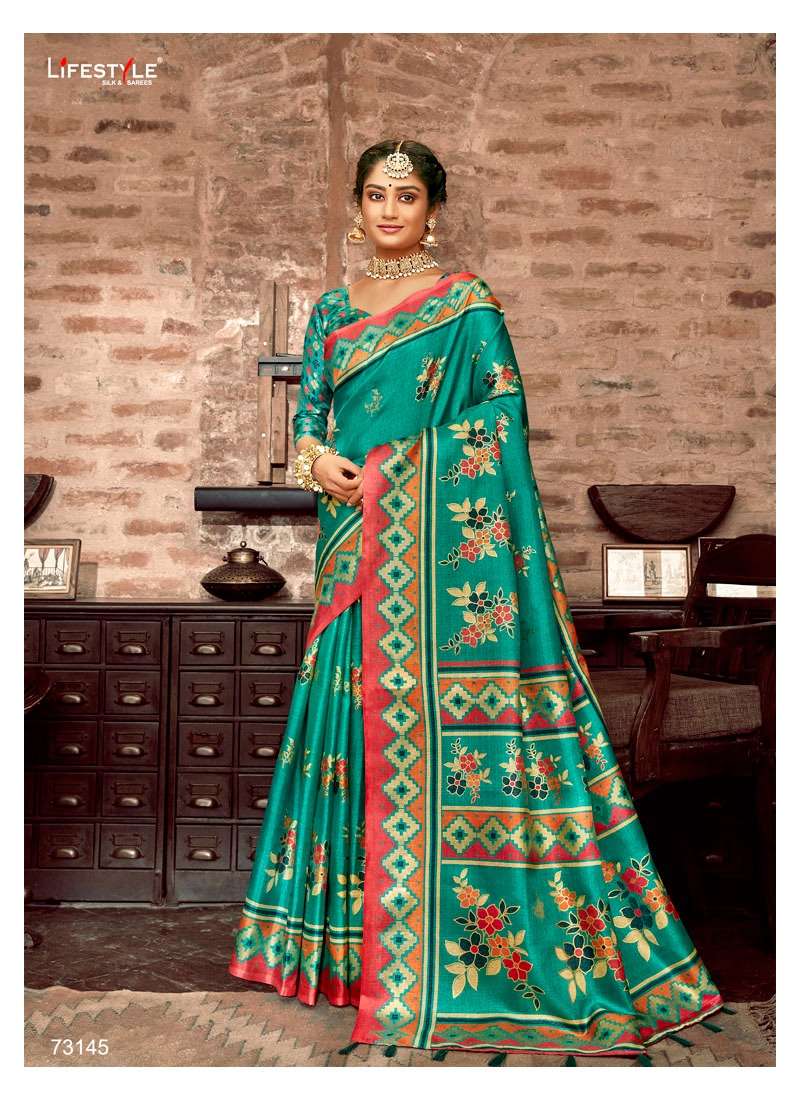 shenaz vol 4 by lifestyle chanderi silk foil printed fancy saree