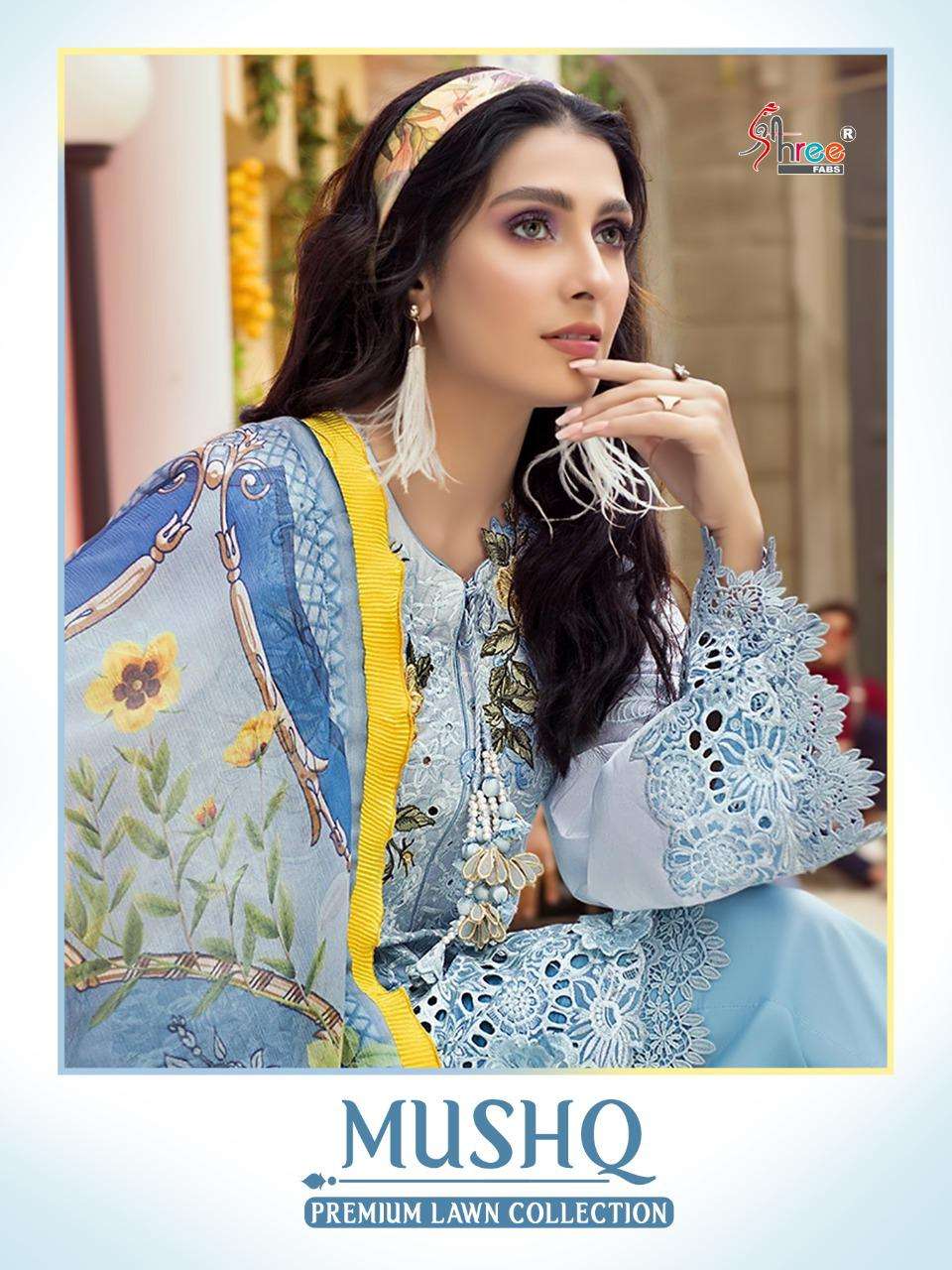 shree fabs mushq premium lawn collection of pakistani  dresses