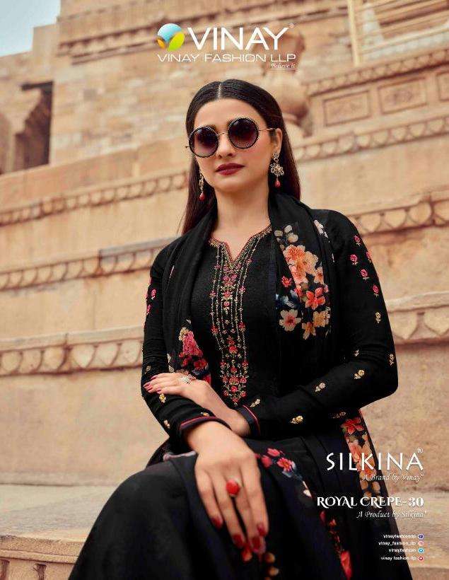 silkina royal crepe vol 30 by vinay designer crape salwar kameez wholesaler