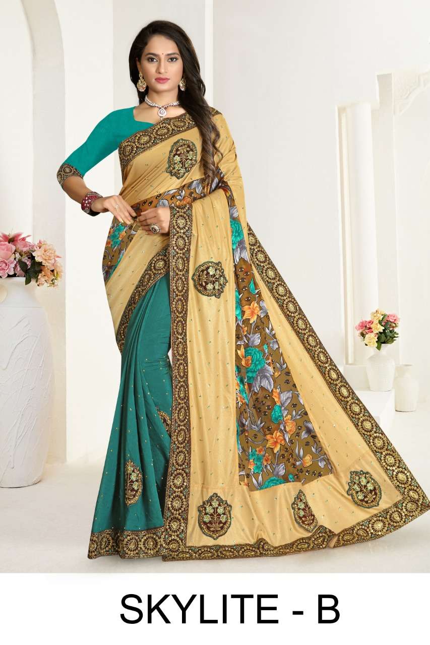 Skylite by ranjna saree embroidery warked heavy diamond work brasso saree Collection 