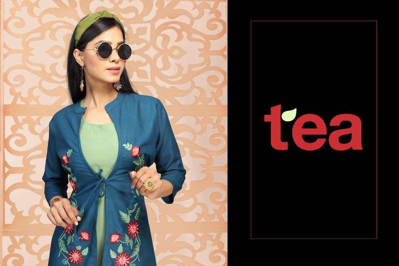 tea by fashion talk heavy rayon kurti with jacket Catalog Collection Wholesaler Lowest Best Price In Ahmedabad Surat Chennai India Uk Usa Malaysia Singapore Canada Australia