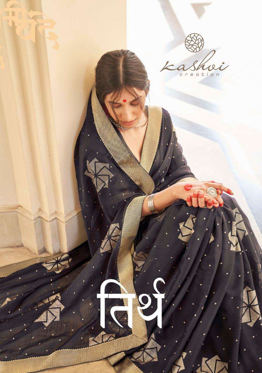 teerth by kashvi creation moss chiffon printed saree collection