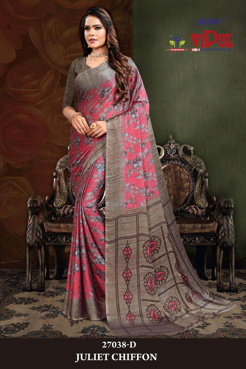 vipul fashion leading supplier in surat juliet chiffon 27038 design saree 