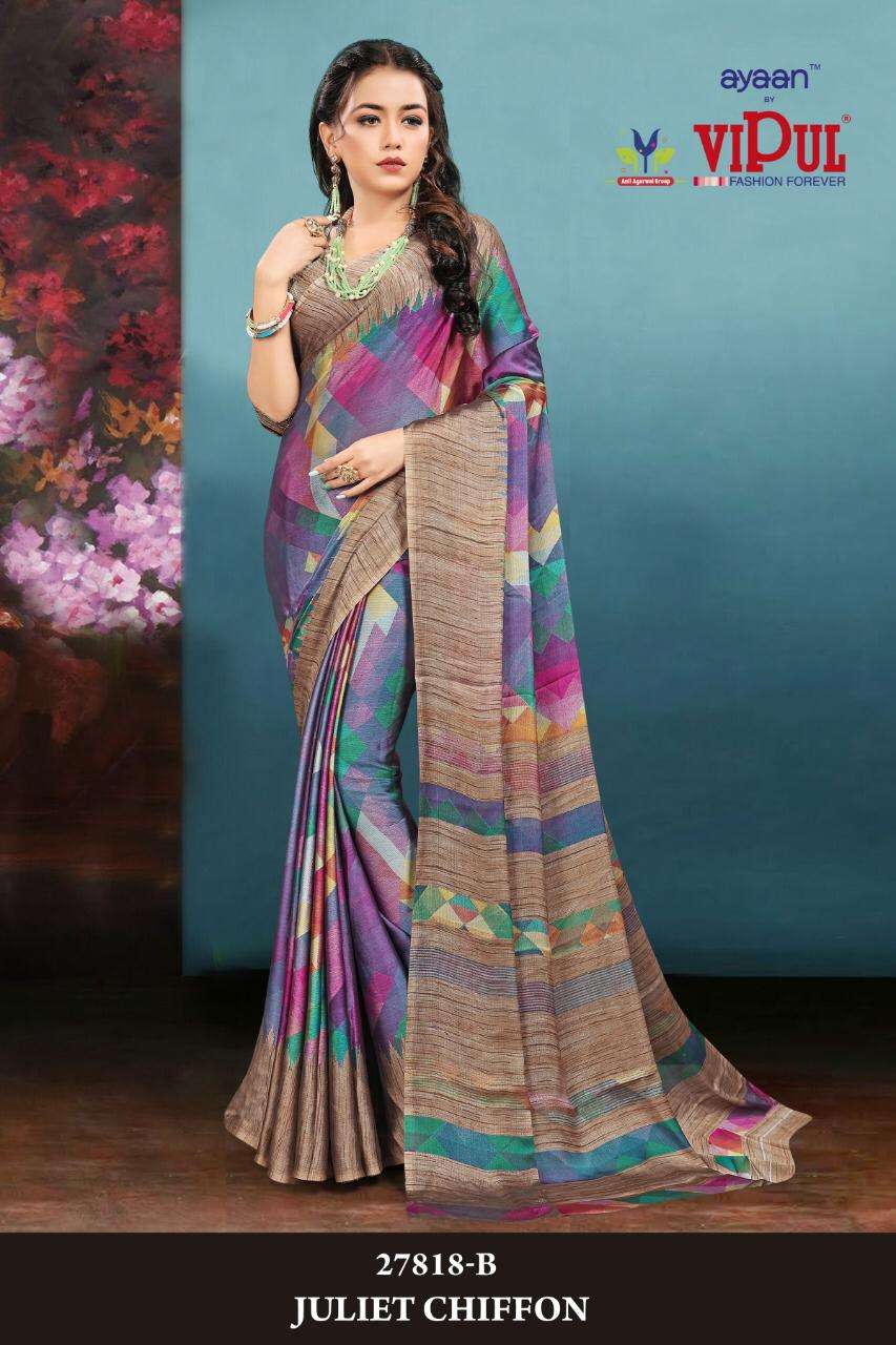 vipul juliet chiffon 27818 design new colors women printed sari supplier 