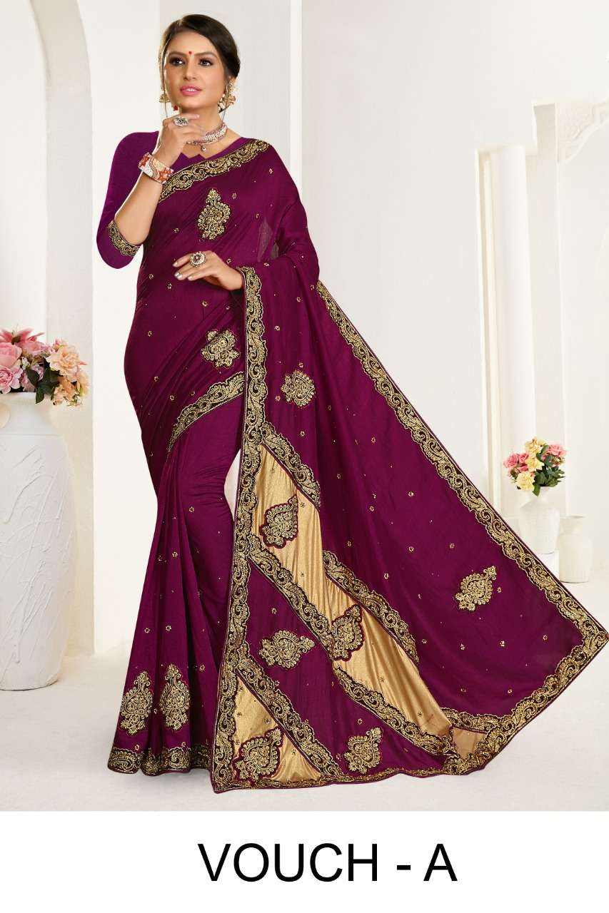 Vouch by ranjna saree embroidery warked heavy diamond work saree Collection 