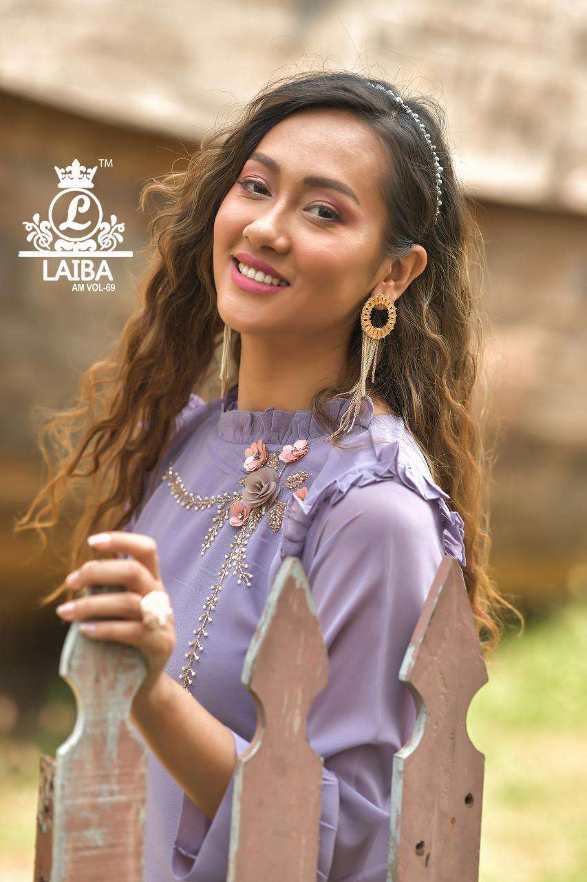 am vol 69 by laiba pakistani georgette top with cotton bottom collection