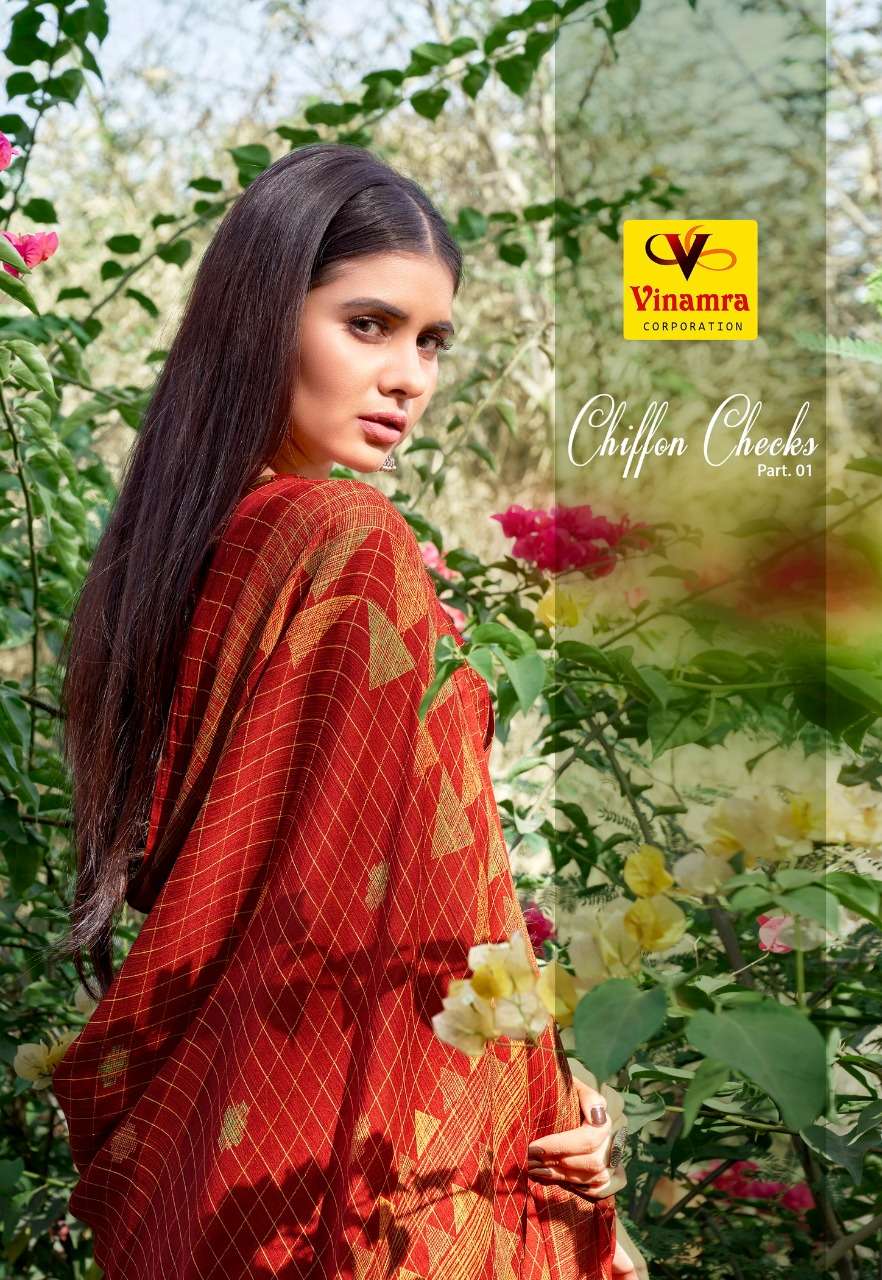 chiffon checks by vinamra printed chiffon fancy saree wholesaler