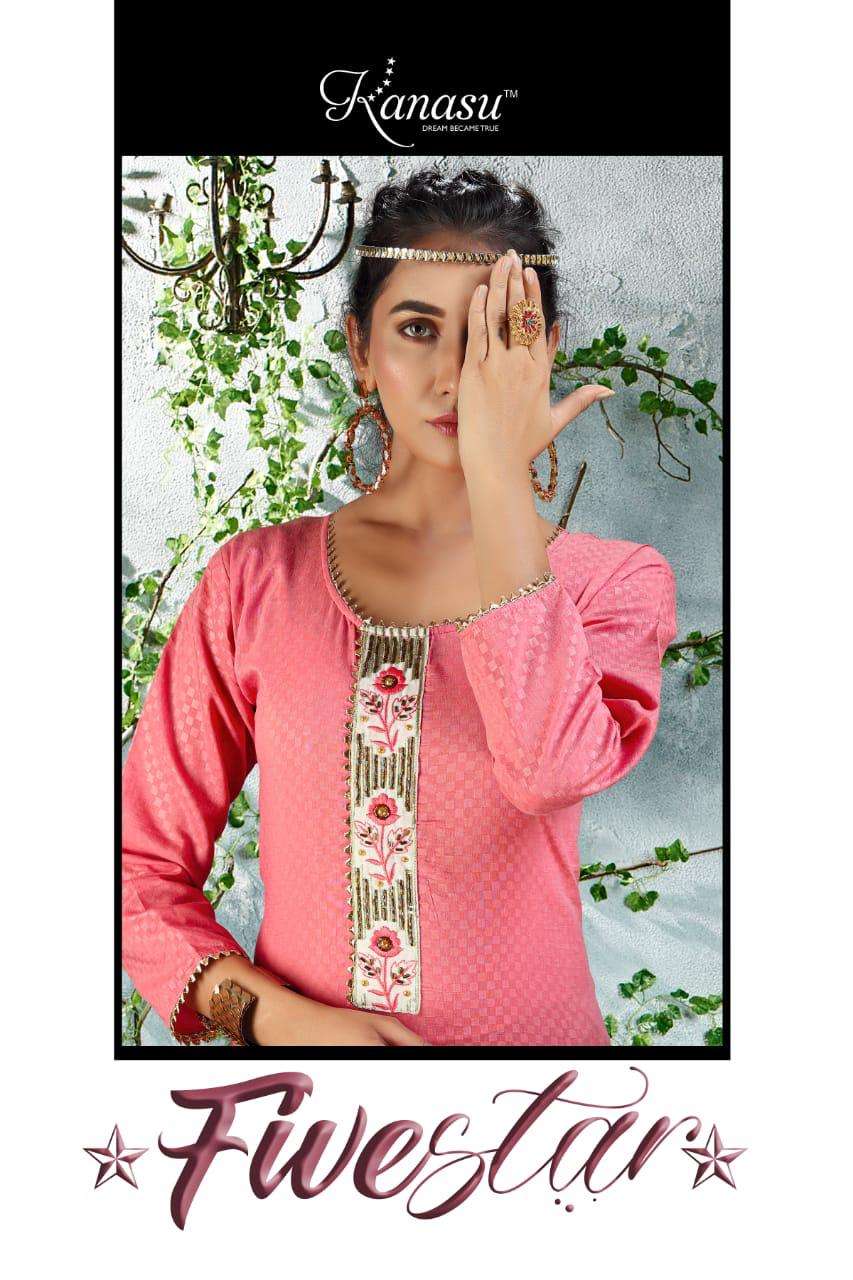 five star by kanasu heavy cotton embose kurti Catalog Collection Wholesaler Lowest Best Price In Ahmedabad Surat Chennai India Uk Usa Malaysia Singapore Canada Australia