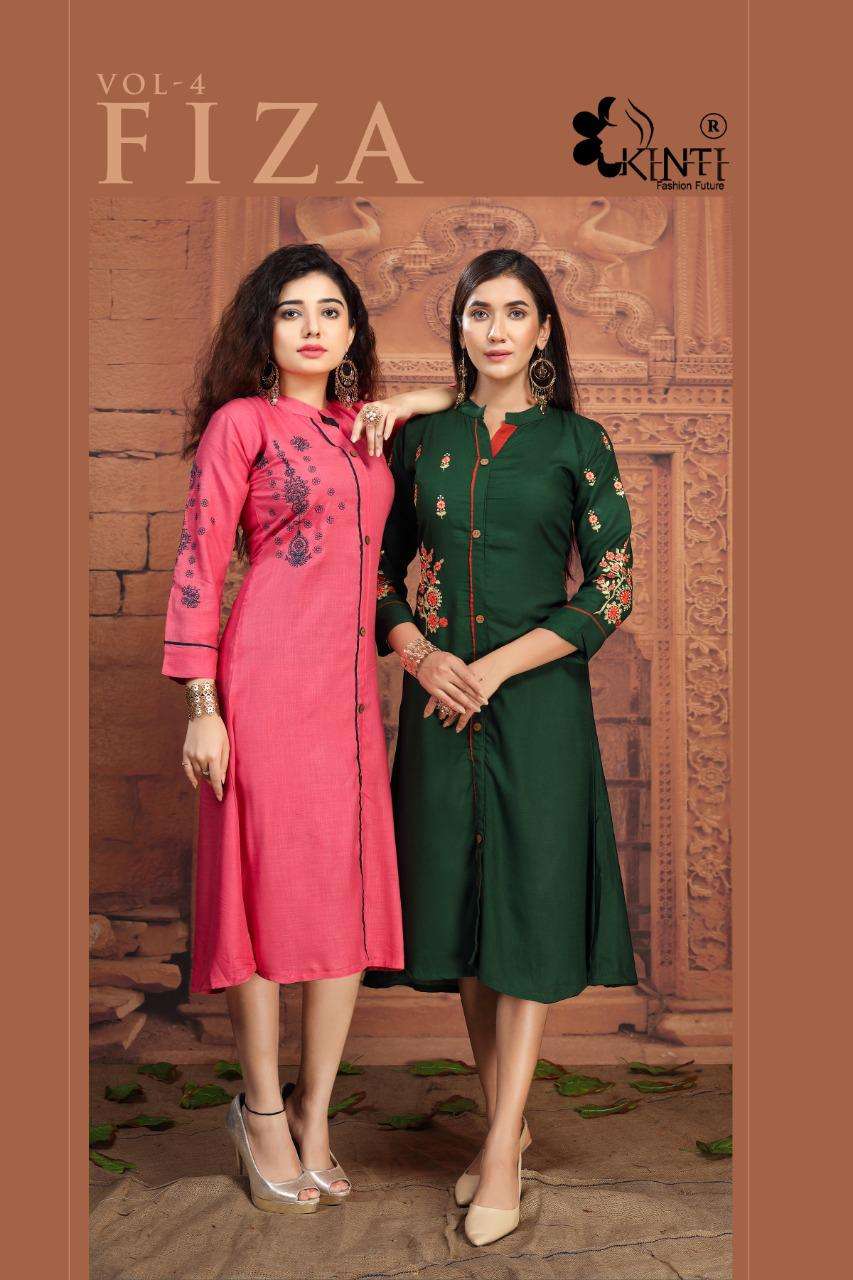 kinti fiza vol 4 rayon slub embroidery casual wear kurtis