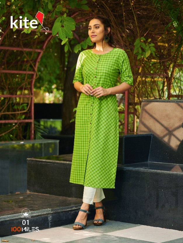 Kite By 100 Miles Pure Cotton Designer Straight Kurti Catalogs Wholesaler In India