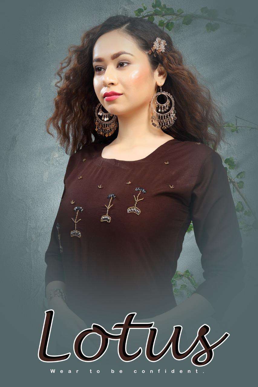 lotus by fashion talk heavy rayon with hand work kurti Catalog Collection Wholesaler Lowest Best Price In Ahmedabad Surat Chennai India Uk Usa Malaysia Singapore Canada Australia