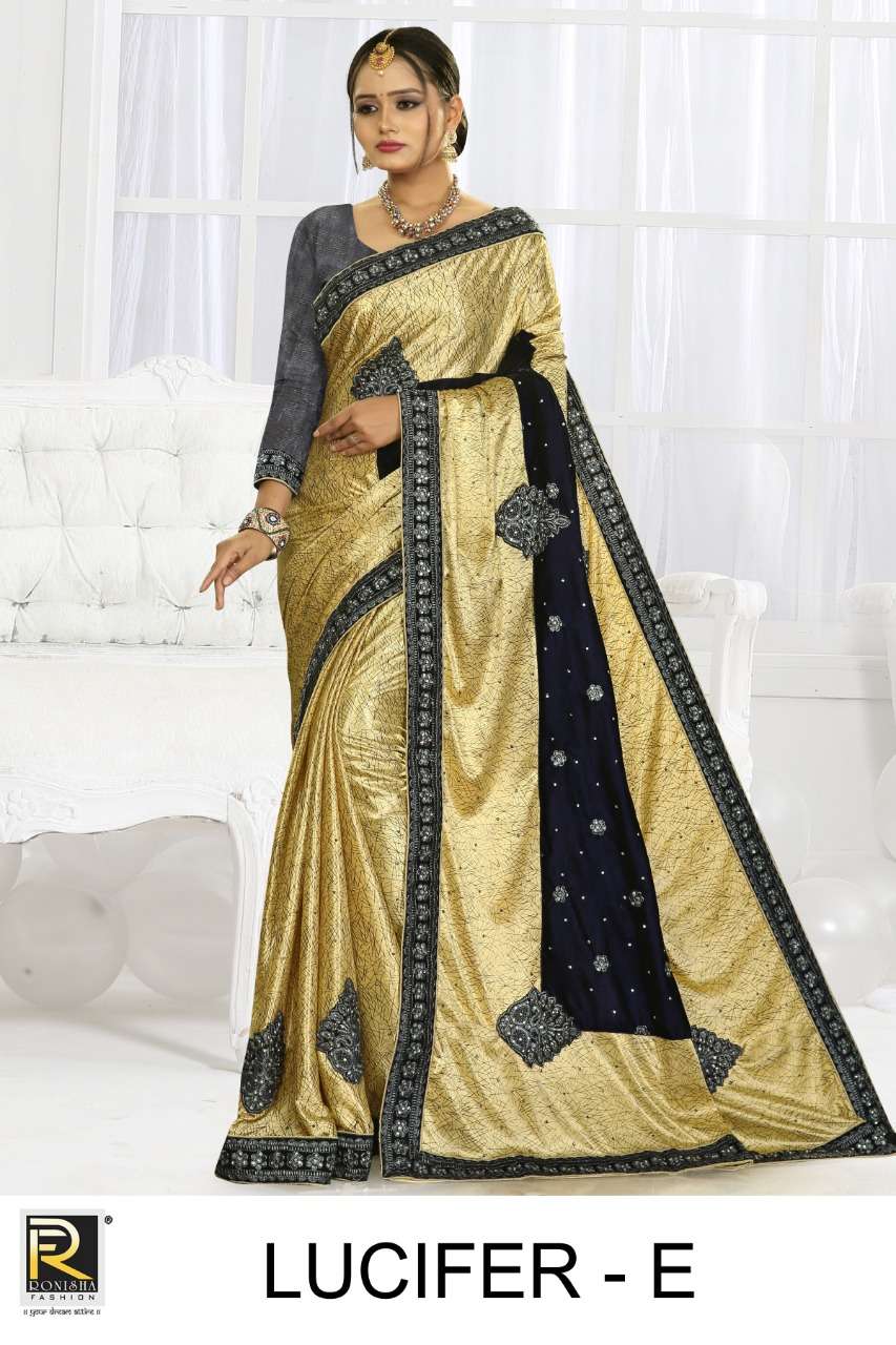 Lucifer by ranjna saree embroidery warked heavy diamond work designer aree Collection 