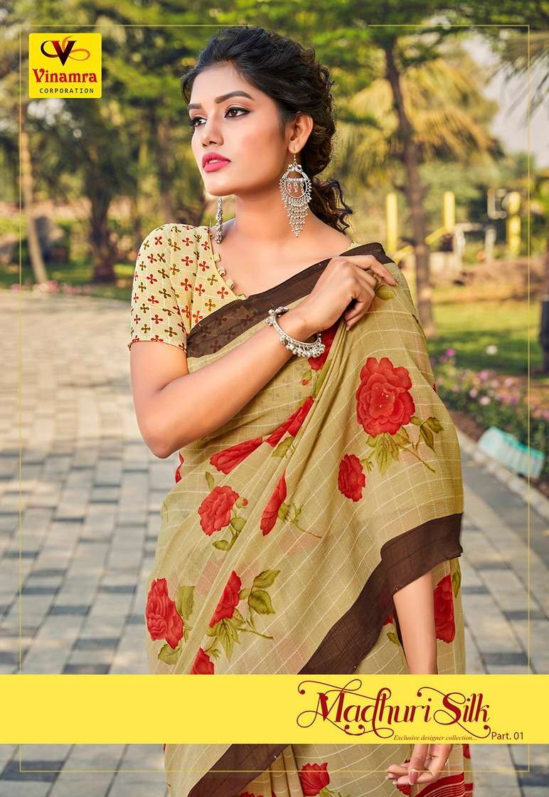 madhuri silk vol 1 by vinamra marble checks printed casual wear sarees