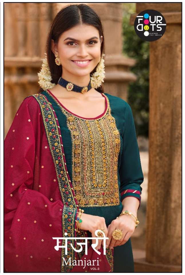 manjari vol 3 by fourdots silk embroidery designer salwar kameez