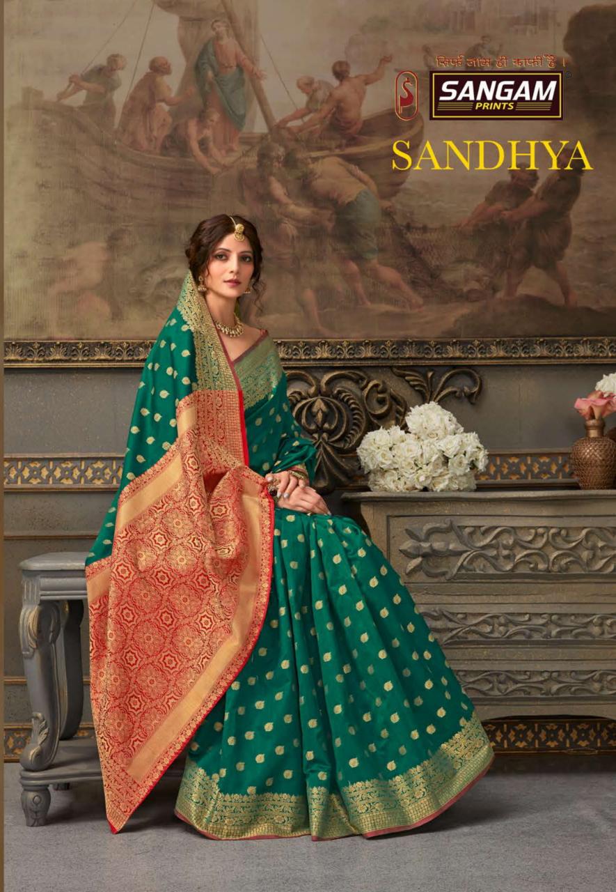 Sangam Print Sandhya Handloom Silk Traditional Wedding And Festival Wear Saree