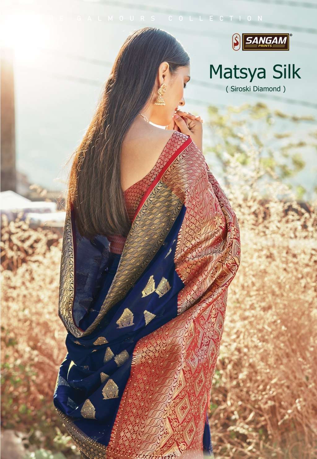 sangam prints matsya silk siroski work silk saris wholesaler