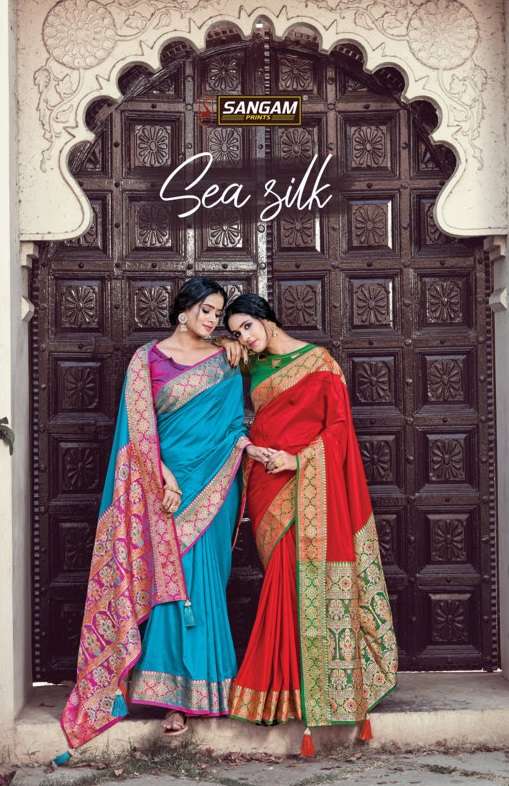 sangam prints sea silk designer pure soft silk saris wholesaler