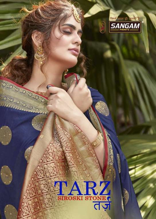 sangam prints tarz siroski work silk saris wholesaler