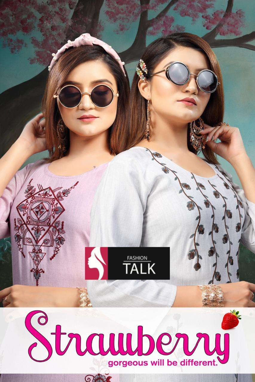 strawberry by fashion talk heavy rayon with work kurti Catalog Collection Wholesaler Lowest Best Price In Ahmedabad Surat Chennai India Uk Usa Malaysia Singapore Canada Australia