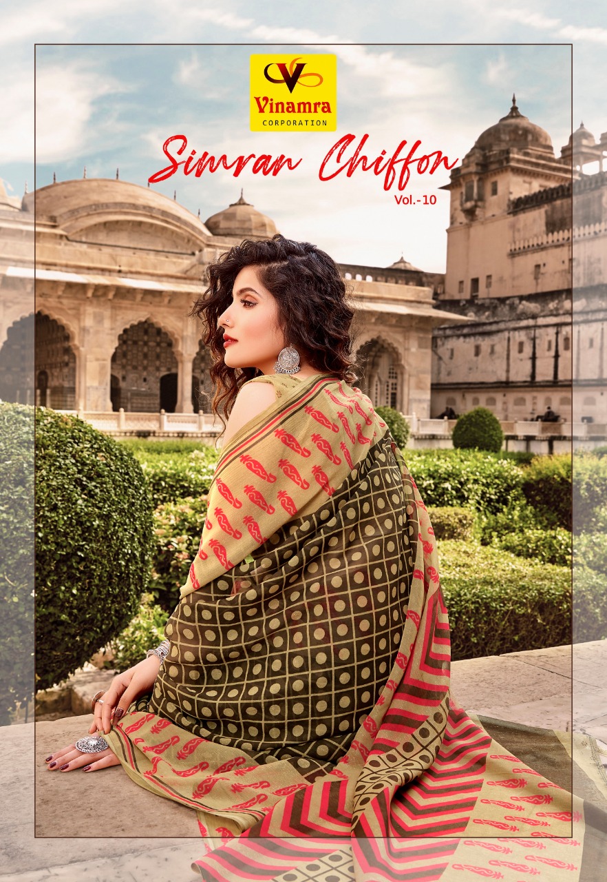 Vinamra Corporation Simran Chiffon Vol 10 Daily Wear Chiffon Saree At Lowest Rate