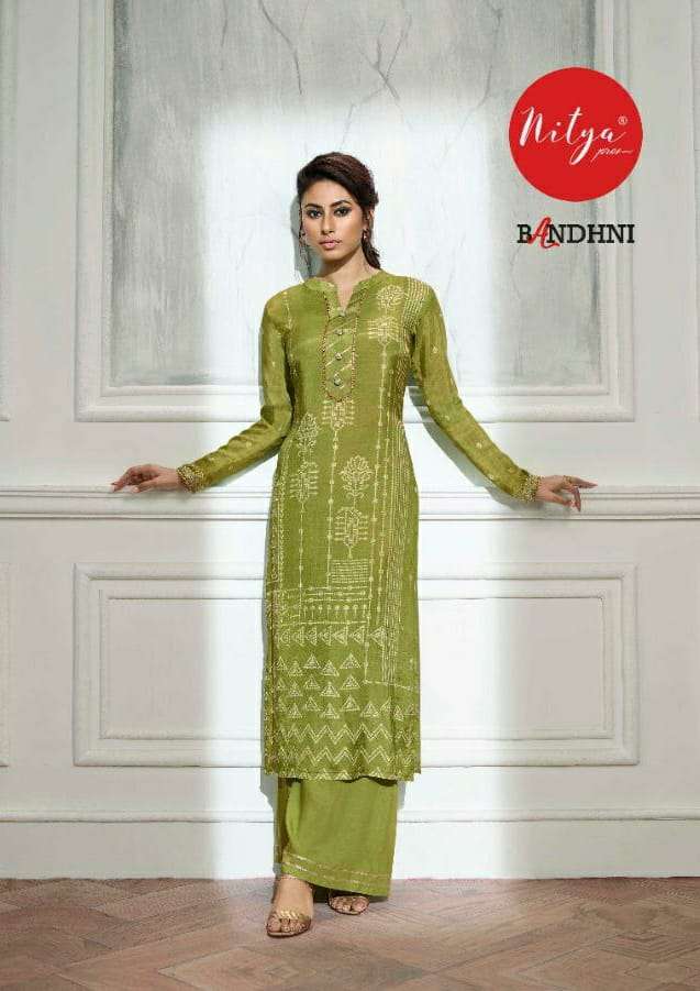 Bandhni By Lt Nitya Viscose Maslin Designer Kurti With Pant