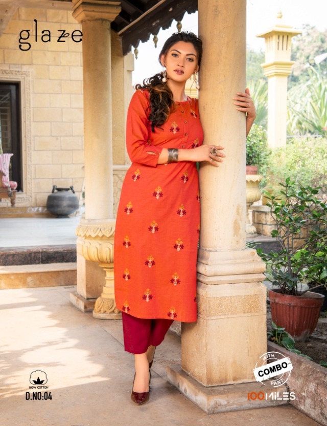 Glaze By 100 Miles Pure Cotton Kurti With Pant Pair Concept