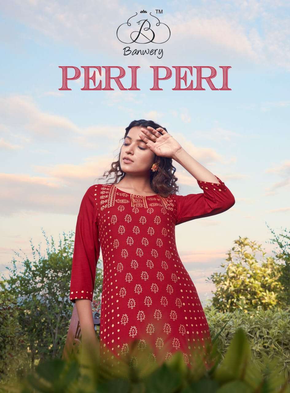 Peri Peri By Banwery Rayon Foil Printed Kurti With Pant