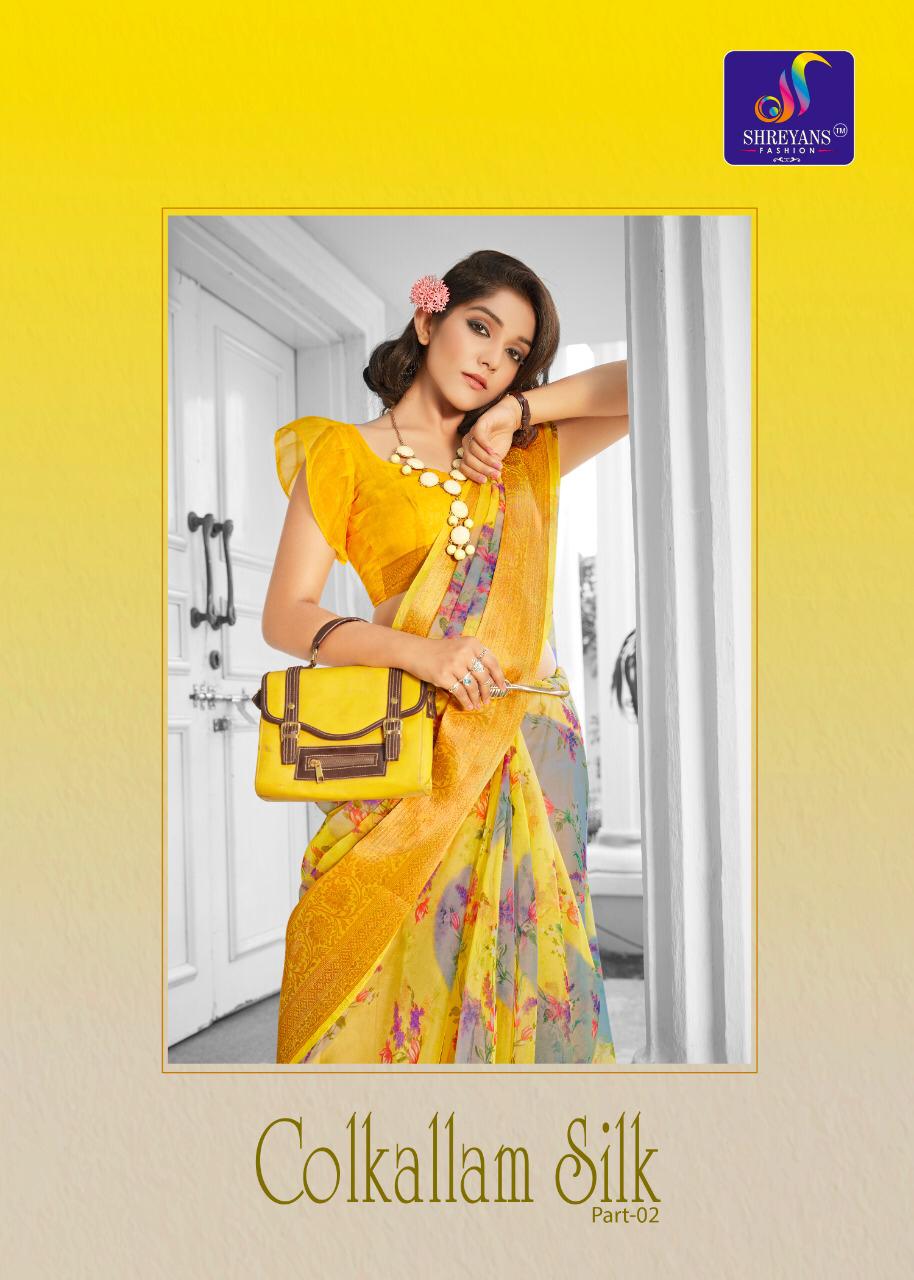 Shreyans Fashion Colkallam Silk Part 2 Stylish Organza Jacquard With Border Casual Wear Saree