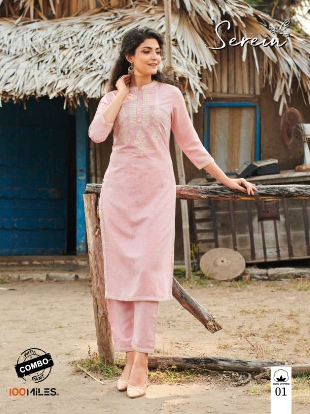 100 Miles Serein Cotton Linen Kurti And Pant Combo