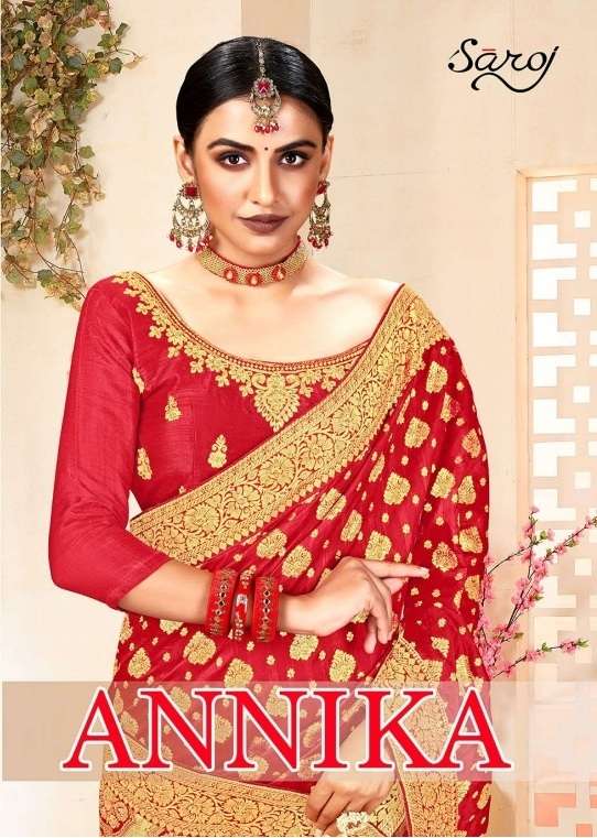 Annika By Saroj Red Colours Banarasi Silk Saree