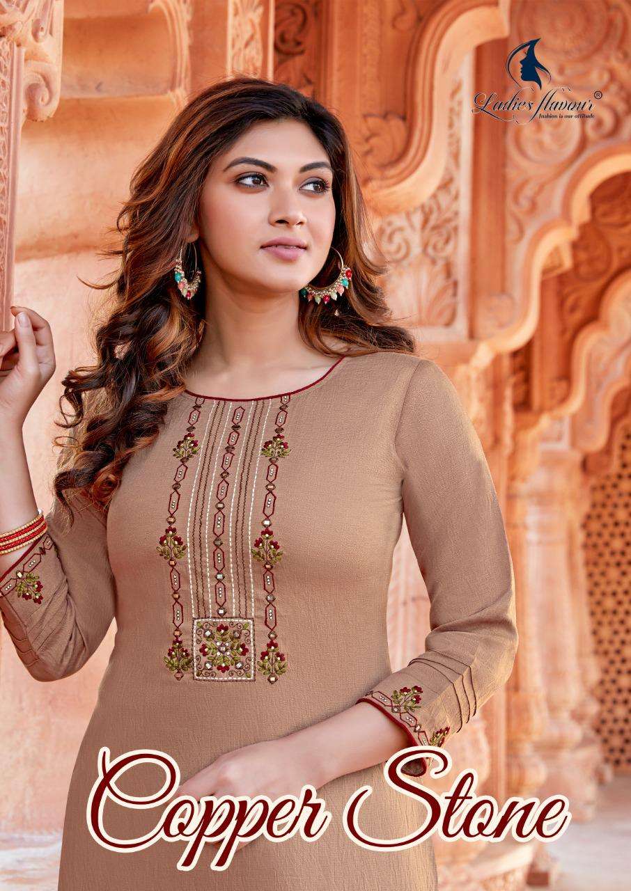 Ladies Flavour Copper Stone Ethnic Wear Kurti With Pant