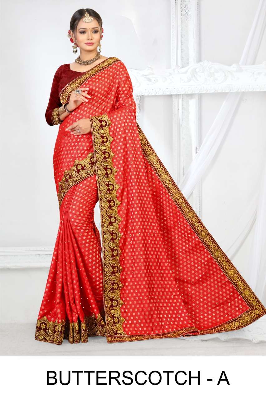 Ranjna Saree Butterscotch Embroidery Warked Border Heavy Diamond Saree Collection