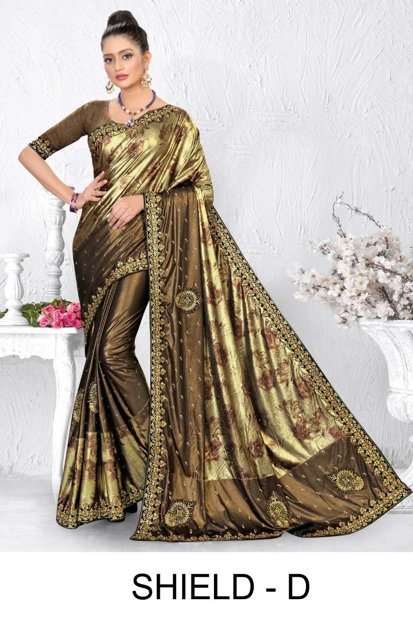 Ranjna Saree Shield Embroidery Warked Border Diamond Work Party Wear Saree Collection