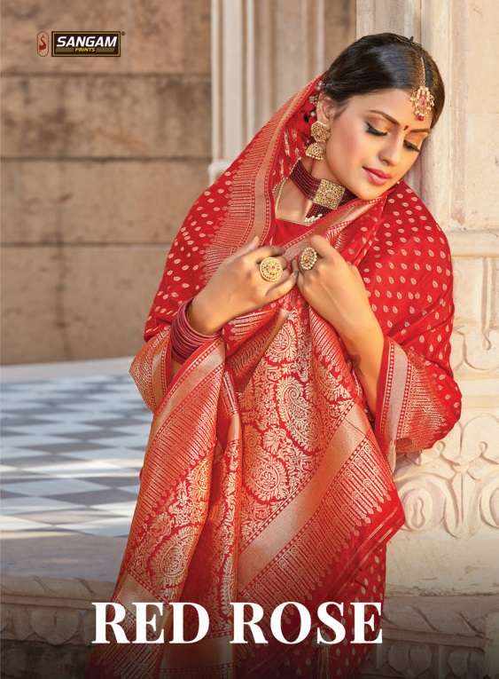 Red Rose Vol-2 By Sangam Zari Weaving Designer Pure Silk Sari Supplier