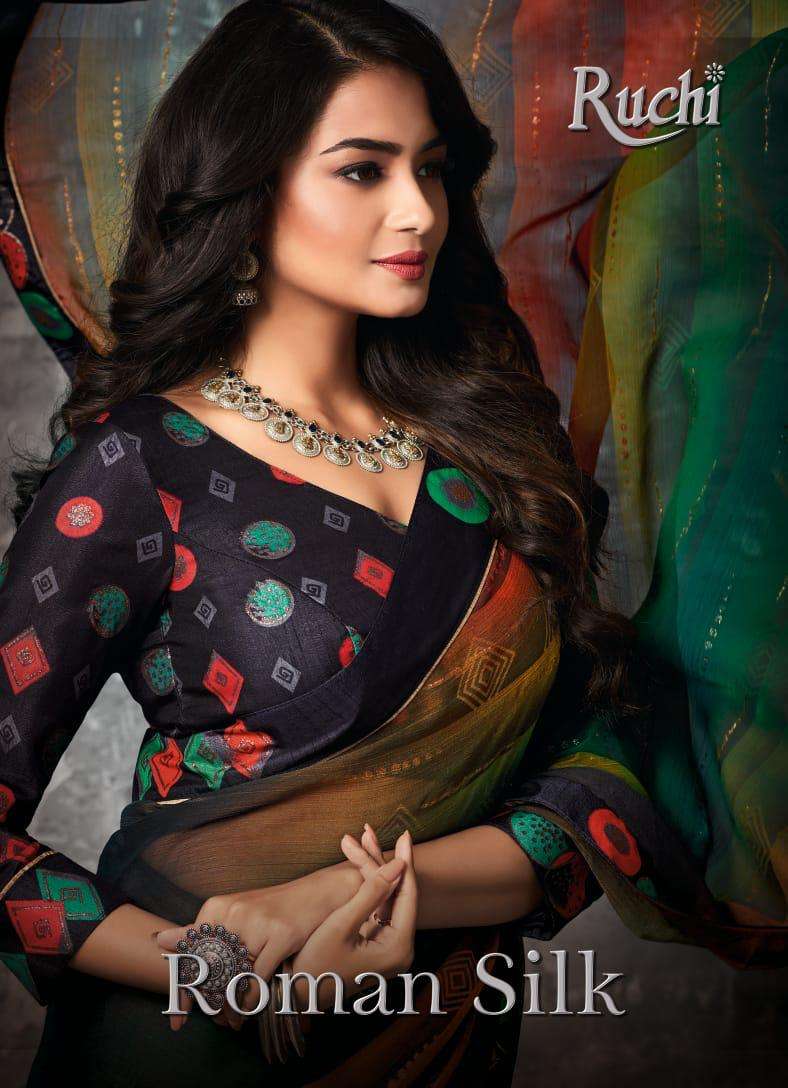 Ruchi Roman Silk Chiffon Foil Printed Sarees