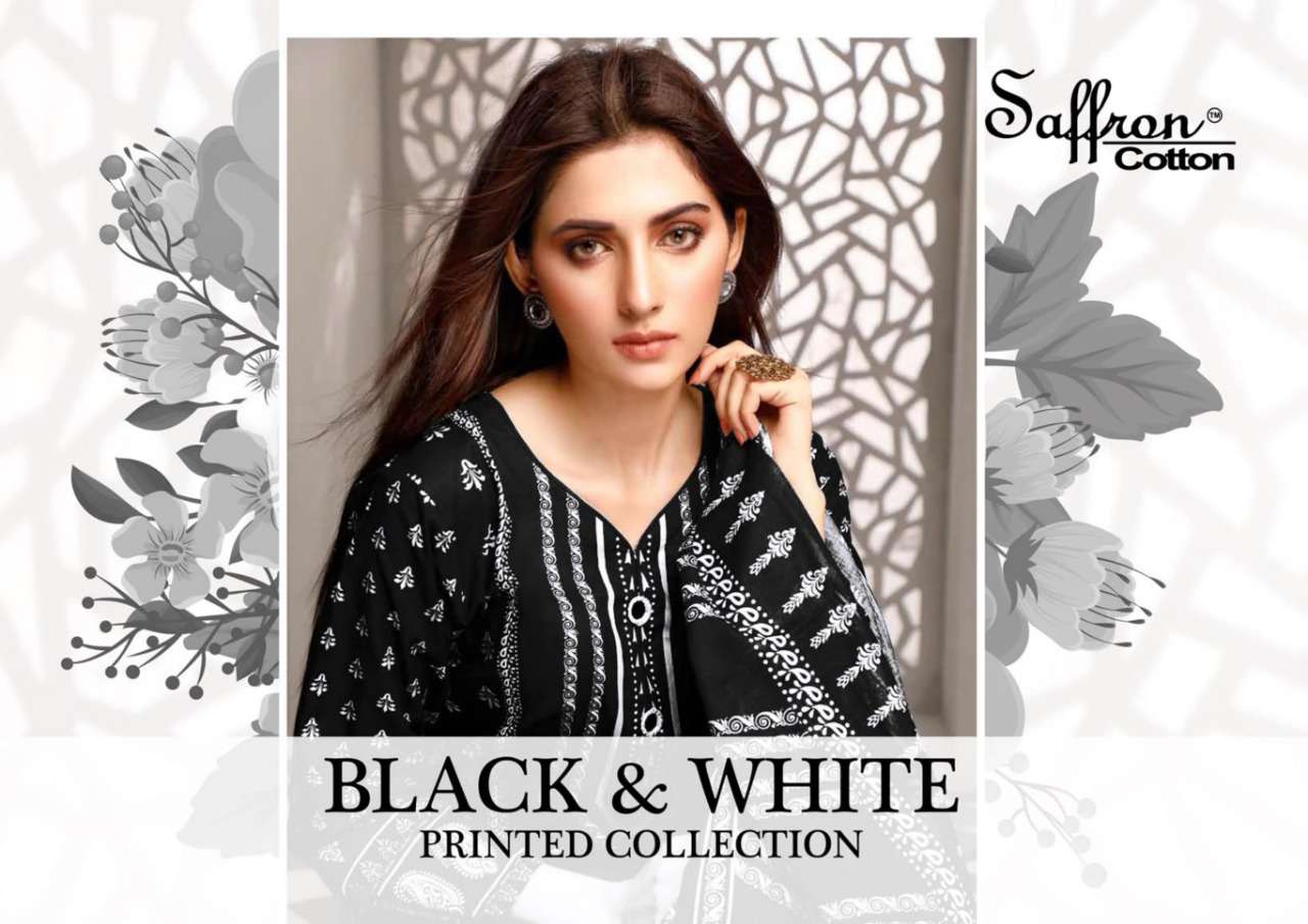 Saffron Black & White Cotton Salwar Kameez