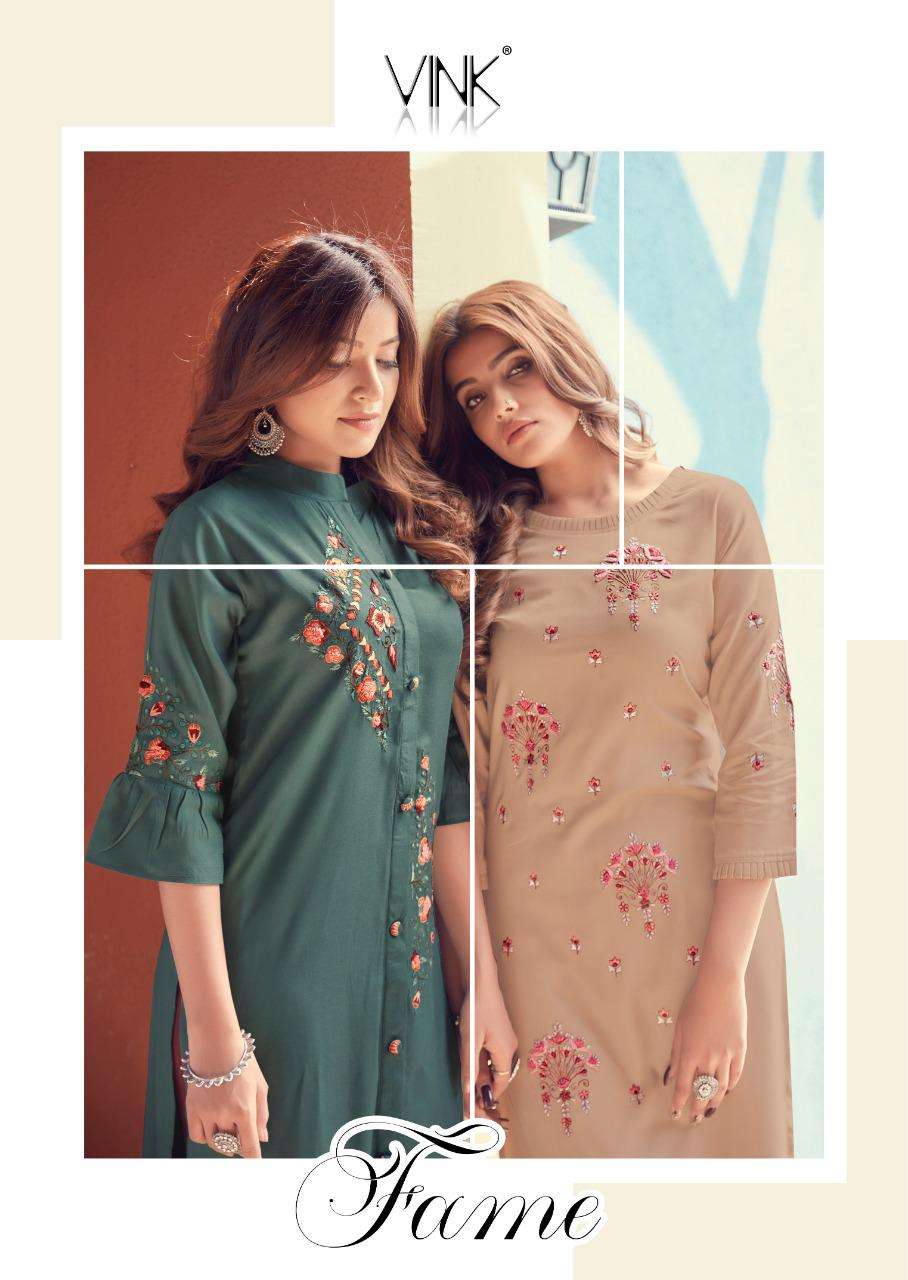 Vink Fame Rayon Cotton Kurti With Bottom Supplier