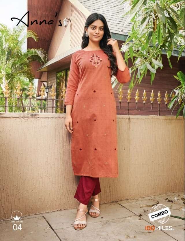 100 Miles Annas Cotton Kurti With Pant Collection