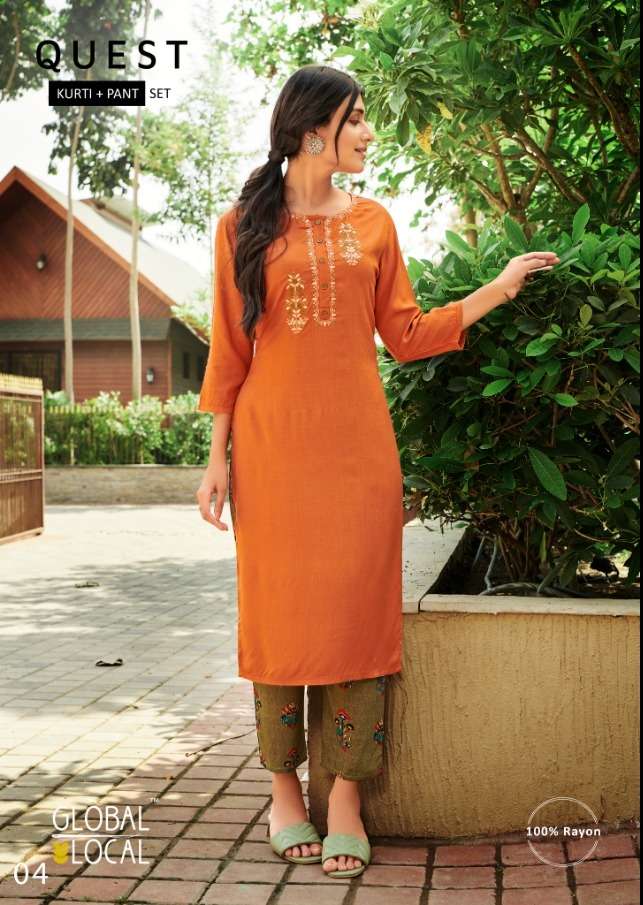 100 Miles Quest Rayon Work Kurti With Pant Collection