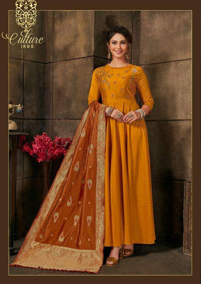 Anju Fab Haseen Pal Vol 7 Banarasi Silk Long Gown With Dupatta