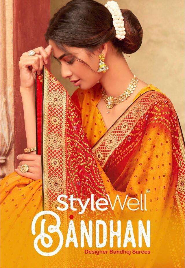 Bandhan By Stylewell Moss Chiffon Ethnic Bandhani Sarees