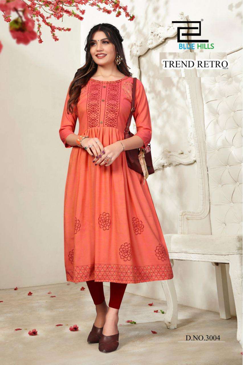 Blue Hills Trend Retro Rayon Fancy Kurti Wholesaler