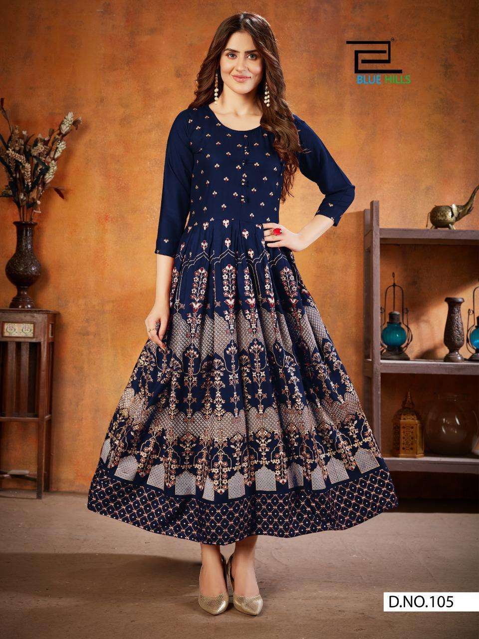 Blue Hills Walkway Edition Rayon Long Kurtis