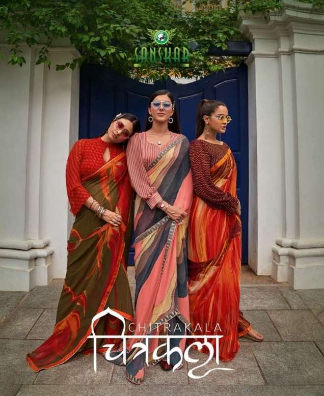 Chitrakala By Sanskar Text Print Georgette Saree Exports