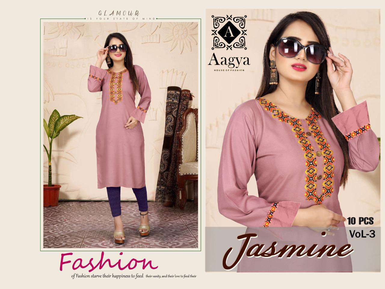 Jasmine Vol-3 By Trendy Heavy Rayon Withwork Kurti Catalog Collection