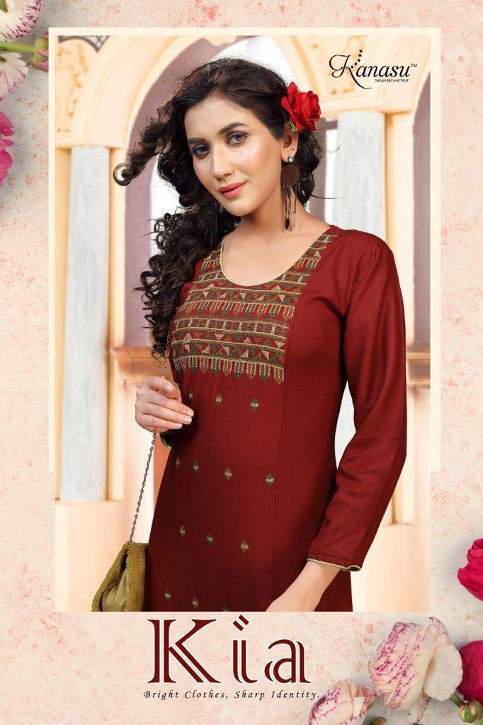 Kia By Kanasu Heavy Rayon With  Pannel Computer Cross Stich Work Kurti Catalog