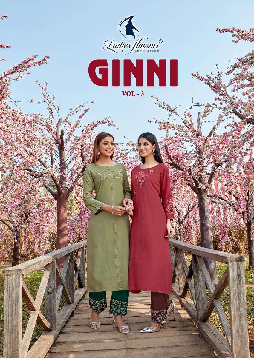 Ladies Flavour Ginni Vol 3 Rayon Kurti With Bottom Pair