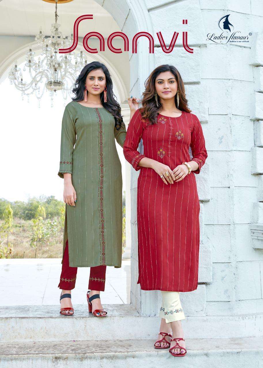 Ladies Flavour Saanvi Rayon Fancy Kurti With Bottom