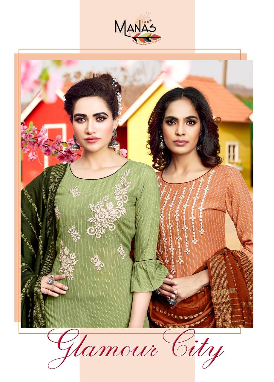 Manas Glamour City Rayon Full Stitch Kurti Pant With Dupatta